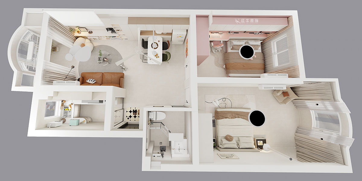 朱明琪｜紫薇花园2-302-72㎡-现代风格｜2室2厅1卫｜老房装修｜定制家｜全包12万｜00_04鸟瞰图